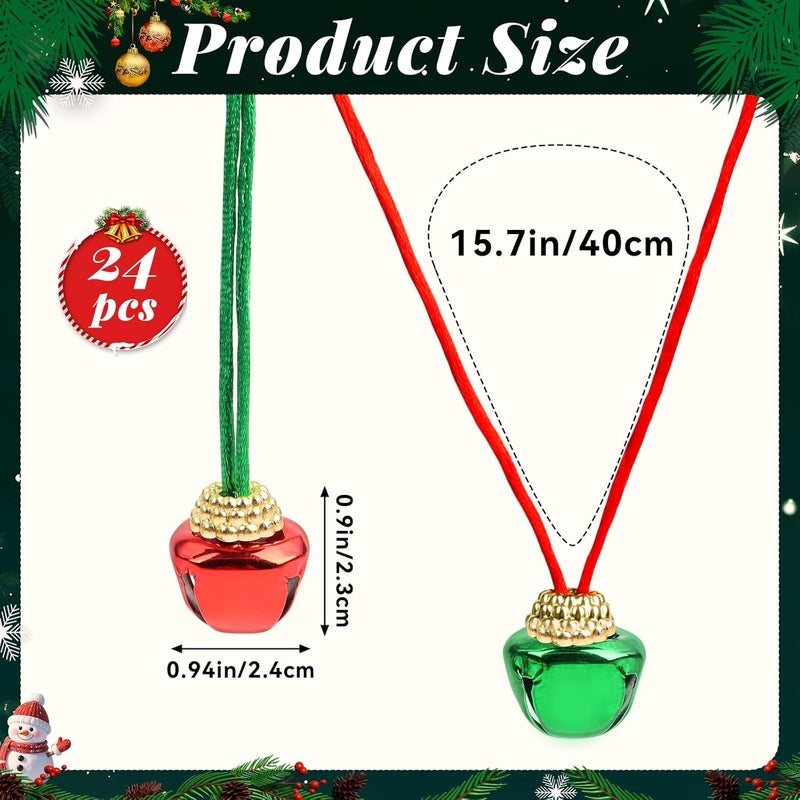 LIGHOON 24 PCS Christmas Jingle Bell, Necklace Bells with Rope for Christmas Holiday Party Decoration Supplies (Red, Green) - Image 2